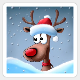 Cute Christmas reindeer in the winter scenery. Sticker